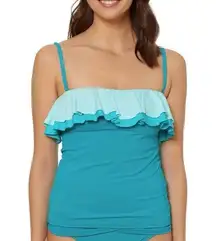 BLEU ROD BEATTIE Swim Tankini Top Size 10 Ombré Ruffle Beach Blue Straps NWT