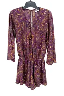 Show Me Your Mumu Tillie Tie Romper Paisley Boho Festival Long Sleeve Size S