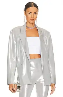 Norma Kamali Single Breasted Straight Fit Jacket Silver