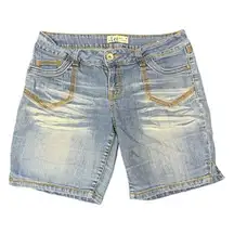 Y2K LEI Blue Mid Wash Denim Bermuda Low Rise Jort Short Size 11