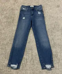 Frame Le High Straight Jeans Womens 25 Medium Wash Distressed Ankles Stretch