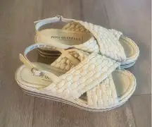 Pons‎ Quintana Leather Woven Cream Platform Sandal Size 37 NEW