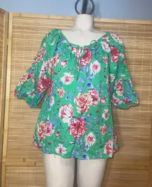 The Pioneer Woman green floral 3/4 sleeve blouse top shirt woman’s small EUC