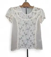 POTTERS POT Women's Size Small Cream Lace Top Shirt Sheer‎ blouse