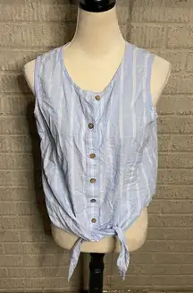 Juniper And‎ Lime Button Down Tie Front Striped Sleeveless Blouse Size Small