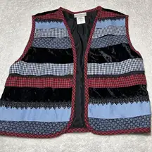 Vintage Vest PETITE Small USA Made Patchwork Stripes Velvet Plaid Art To Wear