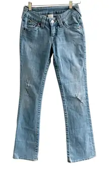 True Religion Low Rise Flare Jeans Size 27 Light Blue 5 Pockets Y2K