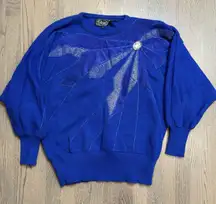Rochelle California Vtg 80s Dolman Sleeve Cobalt Blue Sparkle Pullover Sweater L
