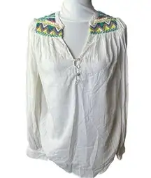 New Anthropologie Isato White Gauzy Embroidered Beaded Peasant Blouse Small