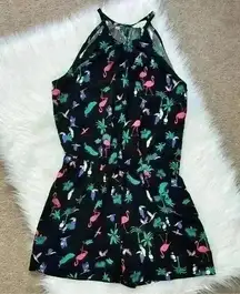 Loft Tropical Bird & Palm Tree Print Short Romper Small