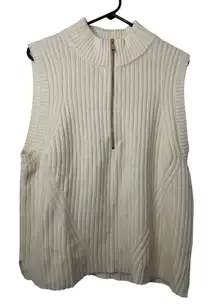 NEW Talbots Cream Knit Ribbed Zip Mock Neck Sweater Vest