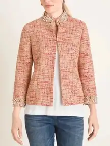 Chico's Multicolor Tweed Pearl Sequin Embellished Jacket blazer lined Sz 2‎