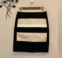 DKNY Pencil Colorblock Striped Skirt Size 4 Black Beige Ivory