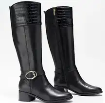wide calf leather croc embossed riding black tall shaft boots Size 8
