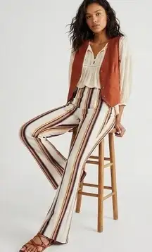 Free People Striped Flare Pants High Waist Colorful Retro Style Knit Zipper Sz 0