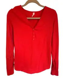 ZYIA Active Red Waffle Knit Henley Long Sleeve Top Joggers‎ Set Medium