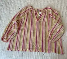 Old Navy  Long-Sleeve Striped Split-Neck Top in Pink Multi-Stripe Size XXL NWT