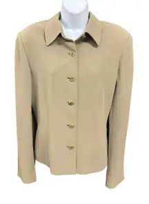 Jones New York Women Beige Button Front Blazer Jacket Career Size 10