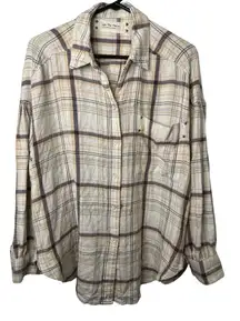 We The Free Beige and Brown Plaid Flannel Shirt