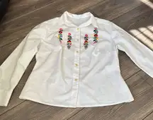 Vintage white button down with floral embroidery size 46