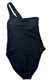 Black Textured One Shoulder One Piece Swimsuit Womens Size S UPF 40 Beach Vacay