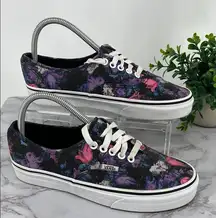 Van's Authentic Warped Floral Black Pink Low Top Sneakers Lace‎ Up Skate Casual