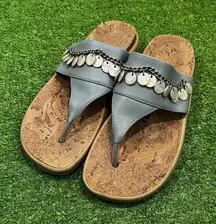 y2k tatami x‎ birkenstock sz 38 Sandal thong flip flops Beach silver charms EUC