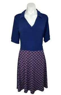 Brooklyn Industries Blue Red Geometric Collar Half Sleeve Shirt Dress Size L