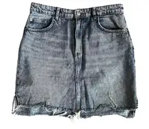H&M Skirt Women 8 Blue Denim‎ Jean Mini Distressed Hem Frayed Casual Edgy Rocker