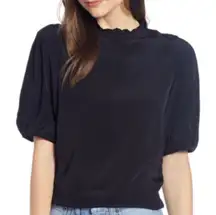 Black Puff Sleeve Ruffle Blouse