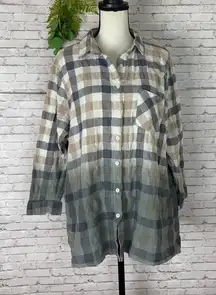 Easel Neutrals Seersucker Gingham Plaid Ombré Button Down tunic