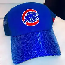 RARE!!! Women’s Sequin Chicago Cubs Blue MLB Cap Hat New Era StrapBack