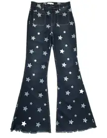 Cello Flare Jeans Women Jr 11 x 34" Star Print High Rise Bell Festival Patriotic