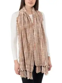 CHARTER CLUB Chenille Ultra Soft Spacedye Wrap Scarf Fringe Tassel Ivory Combo