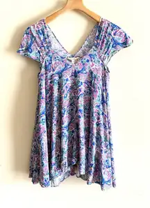 Matilda Jane Adventure Begins In The Maze Top Size Small‎ Floral V Neck Trapeze