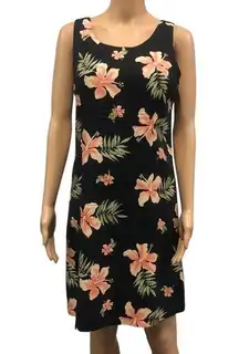 Vintage Pineapple Moon Silk Black Hawaiian Floral Zip Sleeveless Dress Medium