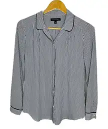 Banana Republic Collared Pj Striped Blouse Top Button‎ Down Xs Black White