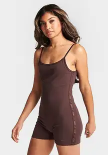 Nike Womens Brown One Piece Bodysuit Romper Athletic Sporty Logo Tape Size XL