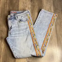 Anthropologie Pilcro Light Blue Straight Jeans with Embroidered Side Camo Trim