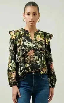 Sugarlips Night Bloom Wilhem Ruffle Blouse - Black Multi