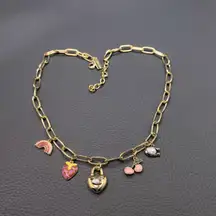 COACH Gold Charm Necklace with Heart and Cherry Accents