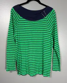 Lauren Ralph Lauren LRL Green Striped Nautical Preppy Knit Top - 1X - Plus Size