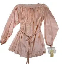 Vintage Val Mode Pink Nylon Lace Trim Long Sleeve Robe Nightgown Medium