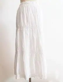 St Johns Bay Size S Long Maxi Ruffle Swiss Dot 100% Cotton Peasant Skirt White