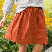 LOFT Rust Orange Embroidered Drawstring Skirt Women’s Size M Boho Chic