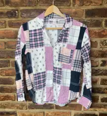 Victoria's Secret Pink Patchwork Button Down Long Sleeve Pajama Top Women's XS