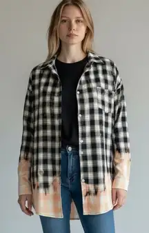 Southern Bliss Plaid Bleach Dip-Dye Flannel Shirt - Size M