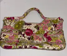 VERA BRADLEY GREEN GRAY PINK WHITE COLORFUL QUILTED BAG SLIP POCKETS ON SIDE