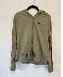 Victoria's Secret Pink green hoodie size M full zip logo and embroidery light