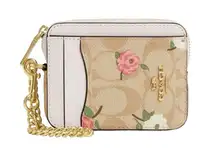 Coach NWT  Zip Card Case In Signature Canvas With Floral Print